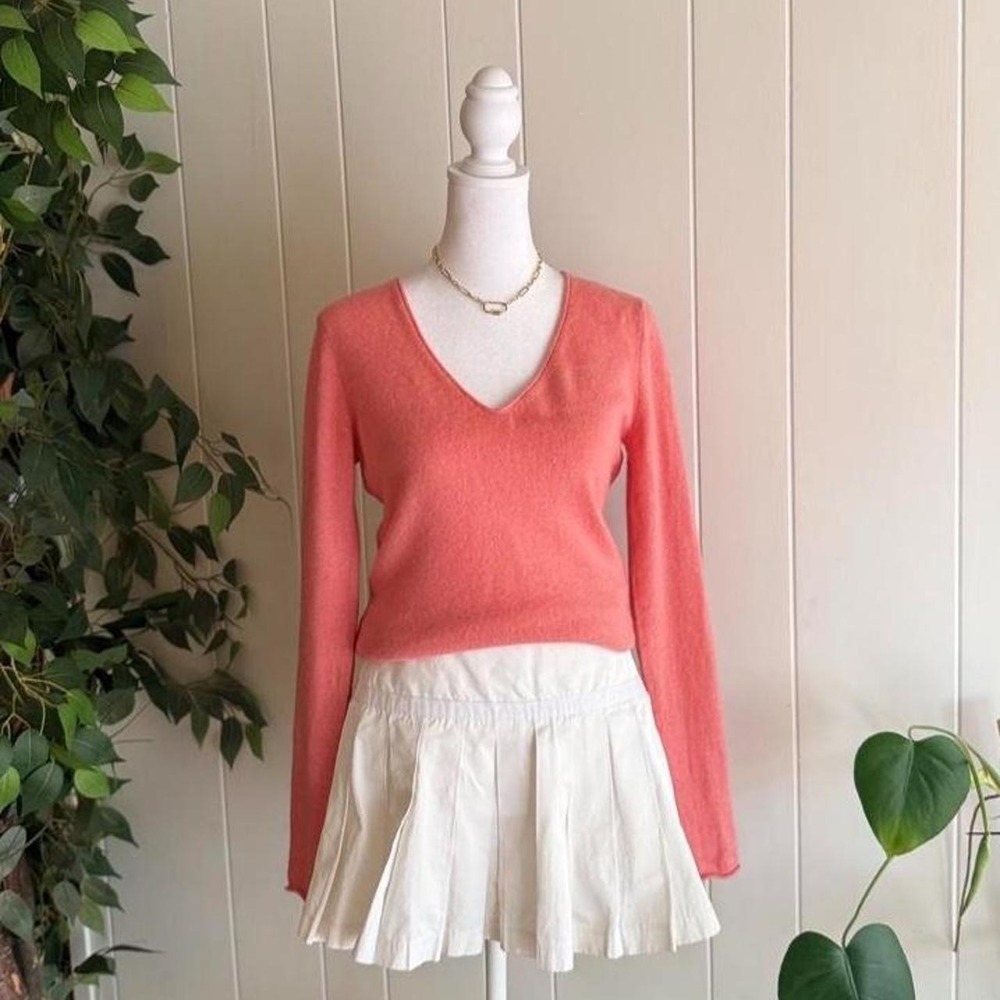 Marie Lund Coral Pink V-neck Cashmere Sweater Women's Size Small Pullover
